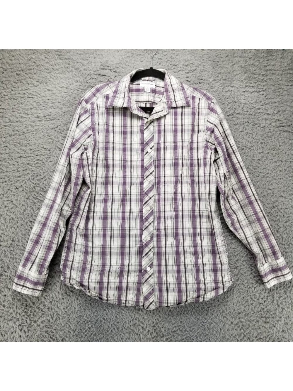 Banana Republic Shirt Mens Medium Purple White Plaid Long Sleeve Button Up